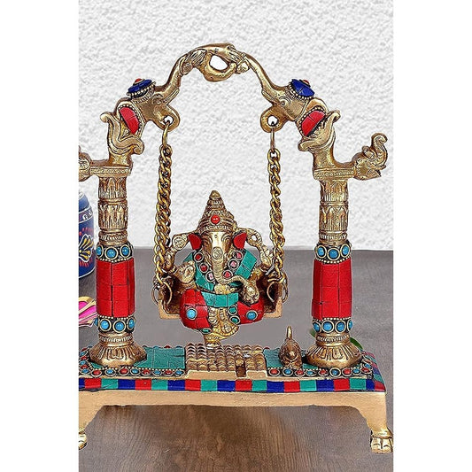 Brass Lord Ganesha Ganesh on a Swing Height 8.5 Inches