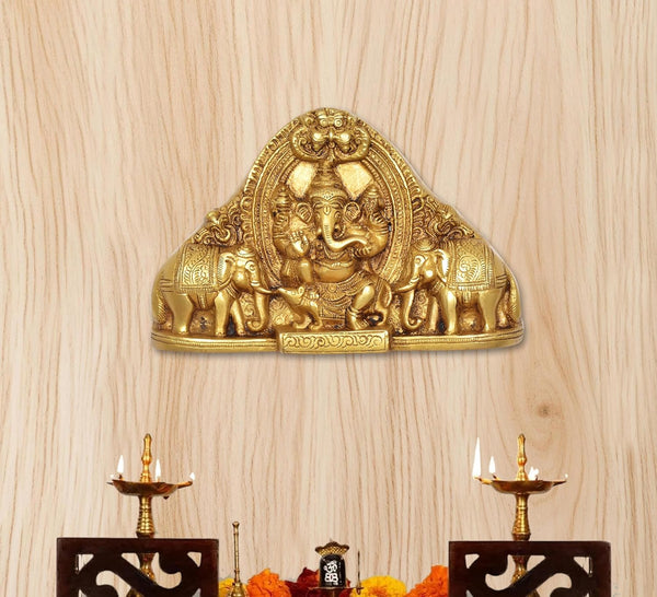 Brass Gaja Ganesha with Elephants Idol (Height 5 Inch) Entryway Setting