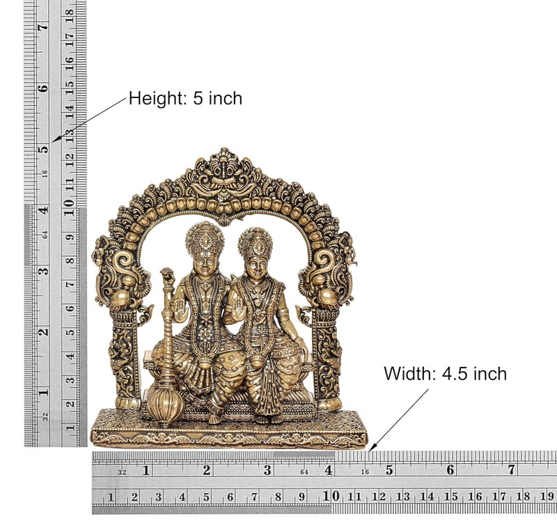 Bronze Statue of Maa Lakshmi Idol and Vishnu Religious Statue on Carved Frame with Kirtimukha for Home Decor Mandir Puja Temple (Height 5 Inch)