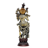 Brass Murli Manohar Krishna idol, 15-inch rear view with circular halo
