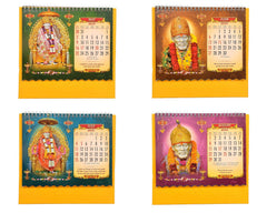 Tabletop calendar with 2027 months May–August shown in four Sai Baba portraits