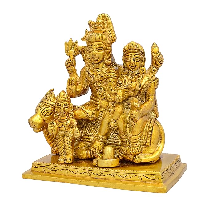 Shiv Parivar Brass Statue Sitting on Nandi Height 4 Inches Craft Detail