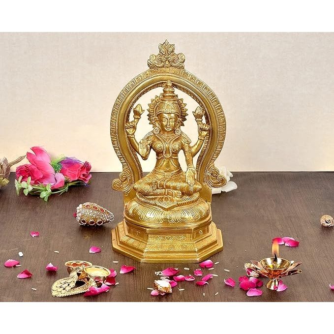 Brass Goddess Lakshmi Idol Maa Lakshmi Religious Statue Height 12 Inch