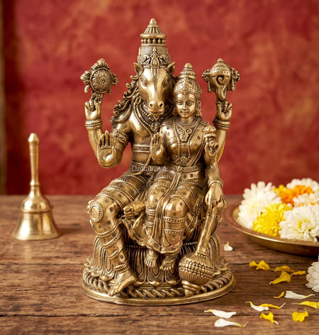 Brass Lord Hayagriva with Goddess Lakshmi Statue – Divine Vishnu Avatar Idol for Home Temple, Pooja Room & Spiritual Décor (Height: 6 Inches)