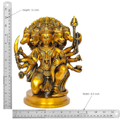 11 inch brass Panchmukhi Hanuman idol figurine with width measurement on image