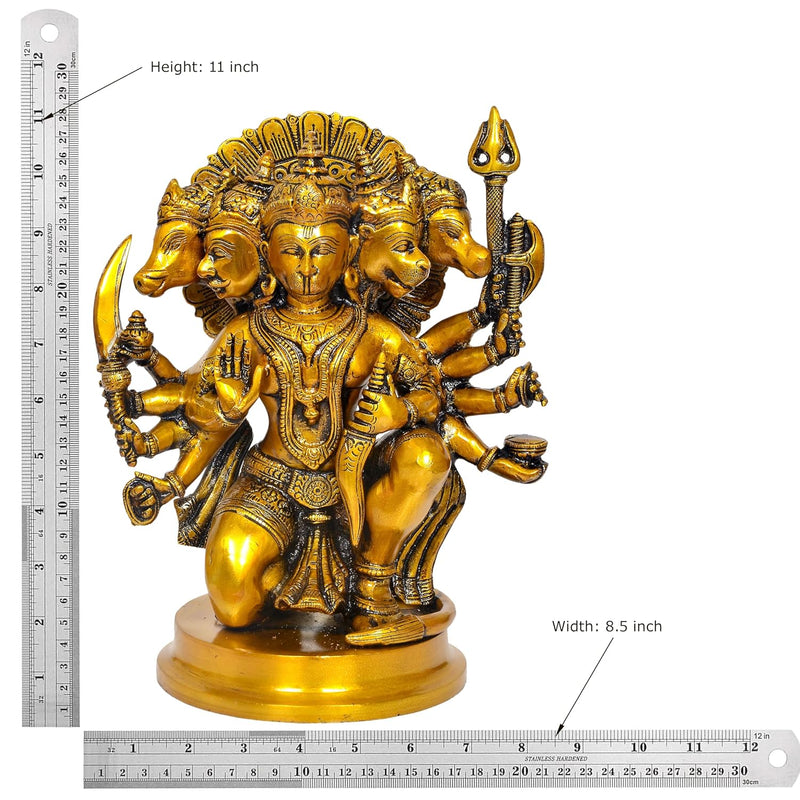 Bronze Panchmukhi Hanuman Idol Figurine Hanuman ji Decorative Showpiece Home Office Temple Best Gift Item (Height 11 Inch)