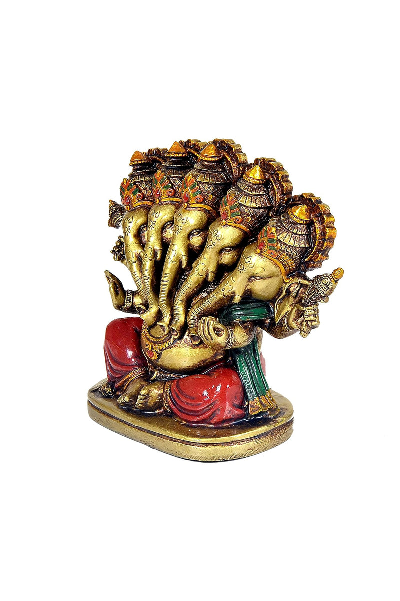 Panchmukhi Lord Ganesha Ganesh Ganpati Idol Statue Murti for Decoration and Pooja Gifting in Resin, Height : 5 inch