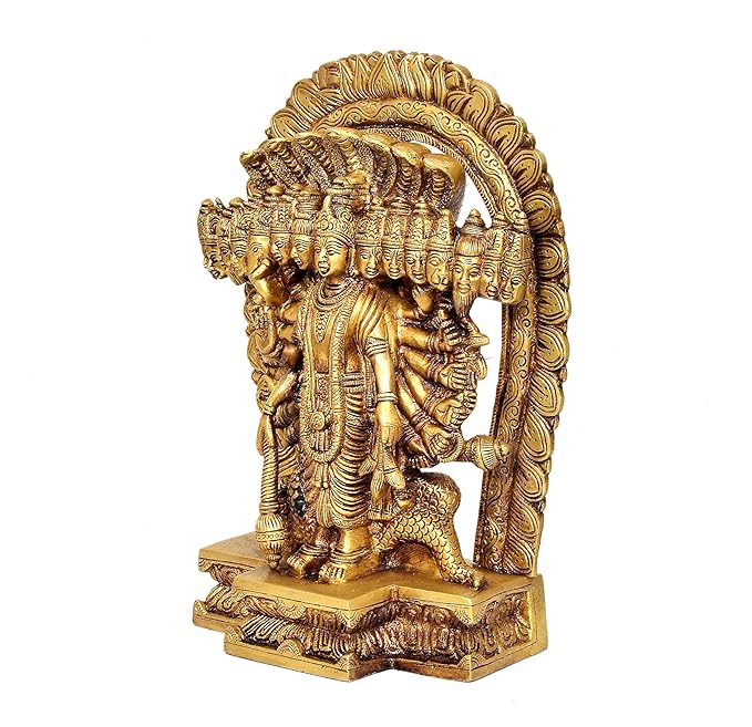 Virat Roop Dasavtar Bhagwan Vishnu Golden in Brass for Puja (Height :11.5 inch)