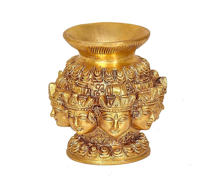 Brass Kalash Lota for Puja Golden Carved Pot Height 4.0 Inches