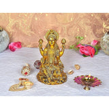Brass Lakshmi Maa statue, seated goddess with four raised arms, 7 inch