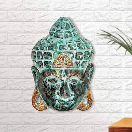 Wooden Buddha Mask Wall Hanging (Height: 10 Inches)