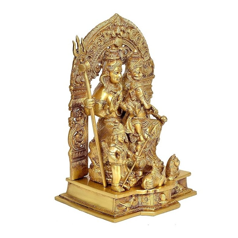 Brass Shiv Parivar Idol Figurine Decorative Showpiece Shiv Family Sculpture for Home Temple Office Gift Item Golden Height 12 Inches