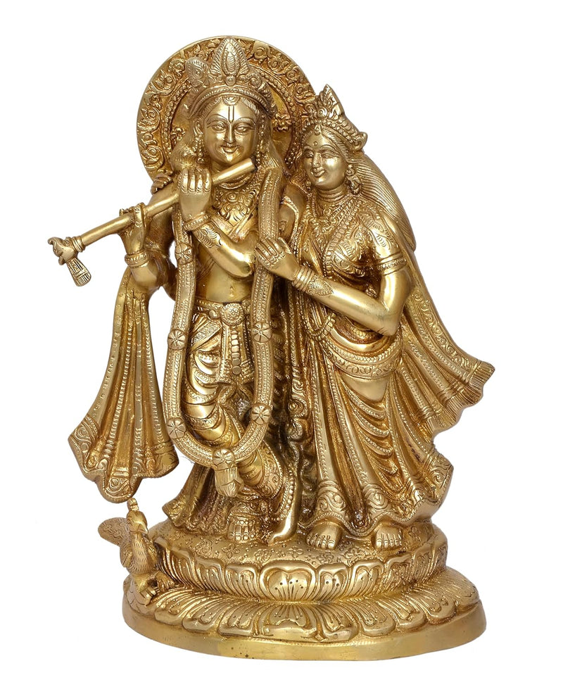 Brass Radha Krishna Idol Statue Idol Radha Krishna for Home Decor and Pooja Mandir Tepmle (Height 12.5 Inch)