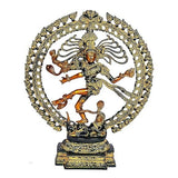 Brass Nataraja Shiva showpiece, front view of dancing deity with ring and pedestal