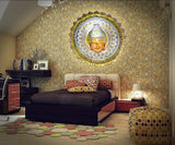 LED-lit Buddha wall decor with golden halo round medallion