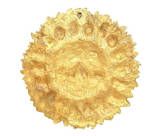 Brass Surya dev wall hanging back plate with hanging hole and embossed sunburst texture