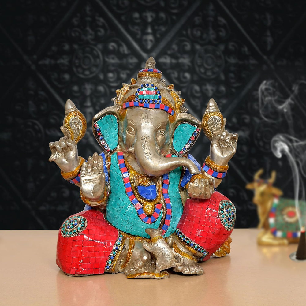 Brass Handcrafted Ganpati Bappa Murti (Height: 13.5 inch)