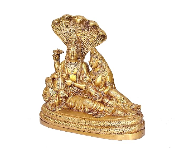 Brass Vishnu Lakshmi Idol Statue One Base Giving Blessings for Home Decor | Height : 13 Inches