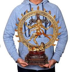 AONA Shiva Nataraj brass idol held in hands, full figure with ornate halo and base