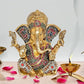 Brass Lord Ganesha Idol Statue Ganesh Decorative Sculpture for Home Office Temple Showpiece Golden (Height 10.5 Inch)