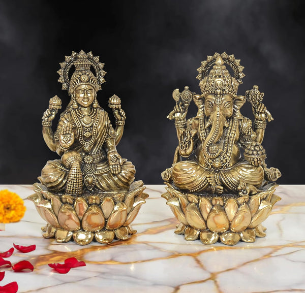 Superfine Brass Lakshmi Ganesh Statue (Height:6 Inch)