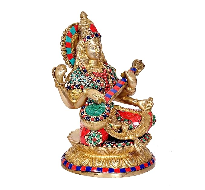 Brass Goddess Saraswati Murti Idol Statue, Height: 9 inches