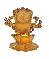 Golden Shree Gayatri Maa brass idol statue, back view with round ornate emblem