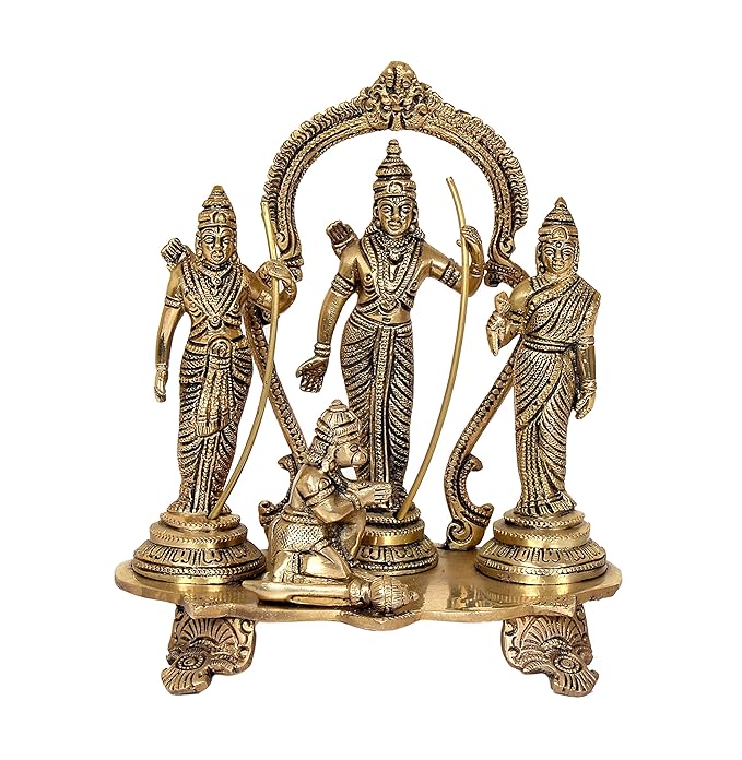 Lord Ram with Maa Sita Lord Lakshman and Lord Hanuman Ram Darbar Decorative Idol - (Brass, Height 9.4")