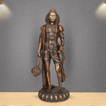Brass Hanuman Idol - Home Decor Murti | Divine Gift | Beautiful Hanuman Showpiece for Pooja Room in Bronze Color Sculpture (Height:24 Inches)
