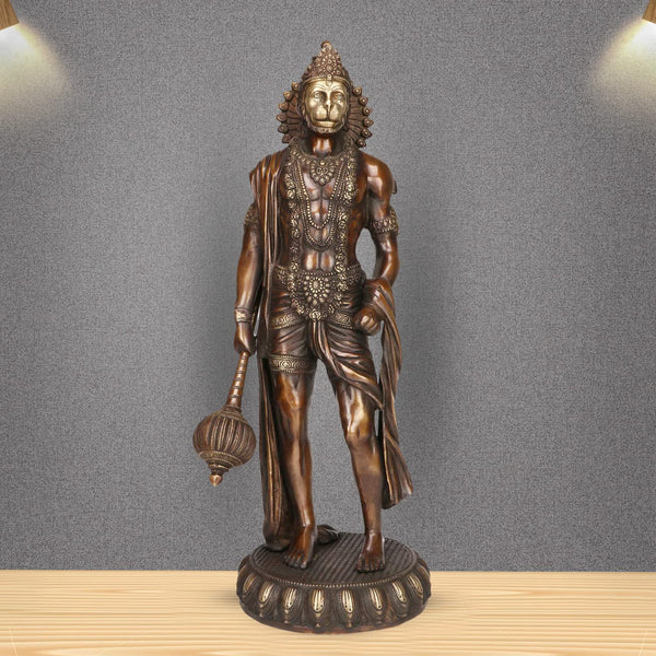 Brass Hanuman Idol - Home Decor Murti | Divine Gift | Beautiful Hanuman Showpiece for Pooja Room in Bronze Color Sculpture (Height:24 Inches)