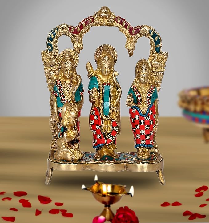 Brass Ram Darbar Statue Shree Ram Ji Sita ji Laxman Hanuman Home Puja Bhagwan Idol Murti for Mandir Temple 11 Inches