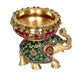 Brass Elephant with Urli Statue Idol with Ghungroo for Home Decor | Height : 9 Inches