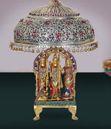 Brass deity Chattar top: finial loop with ribbed dome and red bead pattern