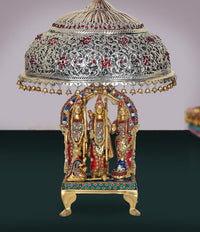 Brass deity Chattar top: finial loop with ribbed dome and red bead pattern