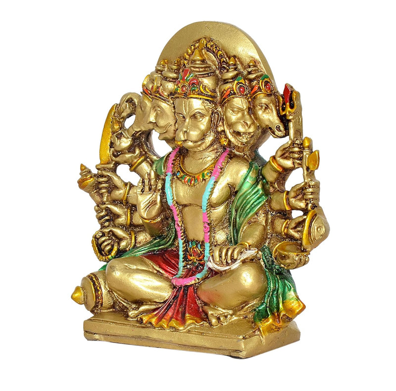 Resin Panchmukhi Hanuman Idol Figurine Hanuman ji Decorative Showpiece for Home Office Temple Mandir Pooja (Height 5.5 Inch)