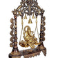 Brass Ganesha on a Swing with Three Bell Holding Brass Chain Kirtimukha Height 26 Inches