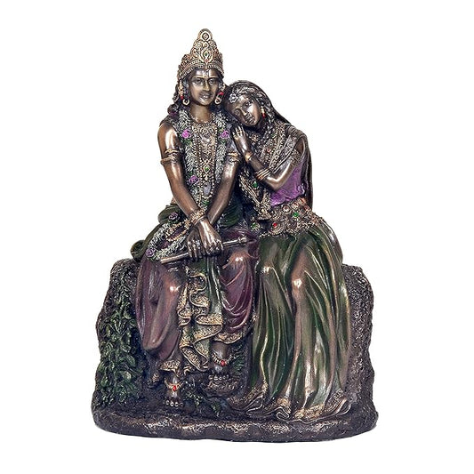 Resin Cold Cast Bonded Bronze Radha Krishna KRISHN Murti Idol Statue for Home Office Shop Height 7 Inches