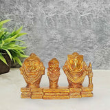 Brass Jagannath Balaram Subhadra statue, three figures on base, front, 7 cm
