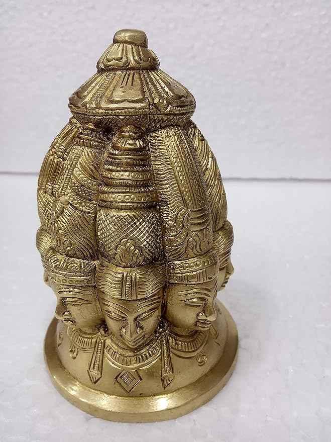 Eight-faced Shiva head brass statue, gold