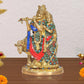 Brass Radha Krishna with Cow Idol Statue for Home Decor and Pooja Mandir Temple Office Decor (Height 9.5 Inch)