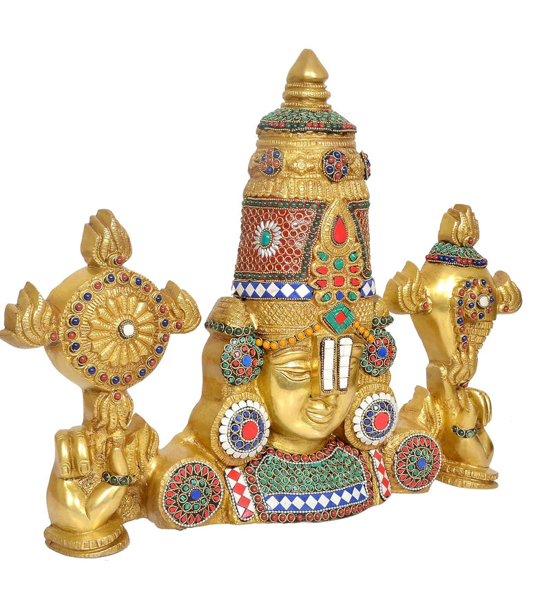 Brass Lord Tirupati Bala Ji Idol Statue for Home Temple Office Decor Figurine Showpiece Multicolour (Height 16 Inch)