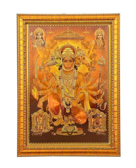 PanchMukhi Hanuman with Frame Wall Decor Length 20 Inch X Width 14 Inch