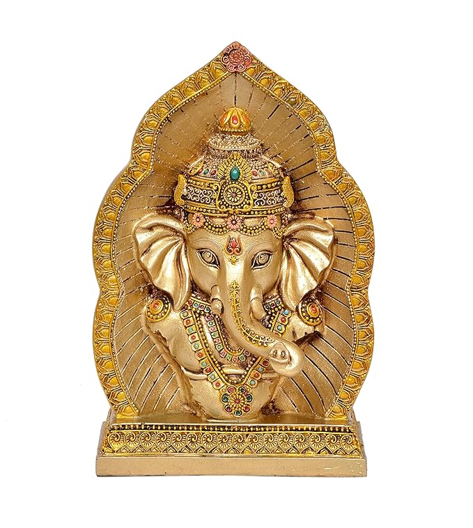 Resin Lord Ganesha Ganpati Idol Vinayak Religious Statue Murti Multicolor (Height 9 Inch)