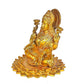 Brass Goddess Lakshmi Seated On A Blooming Lotus, Height: 7.6 inch