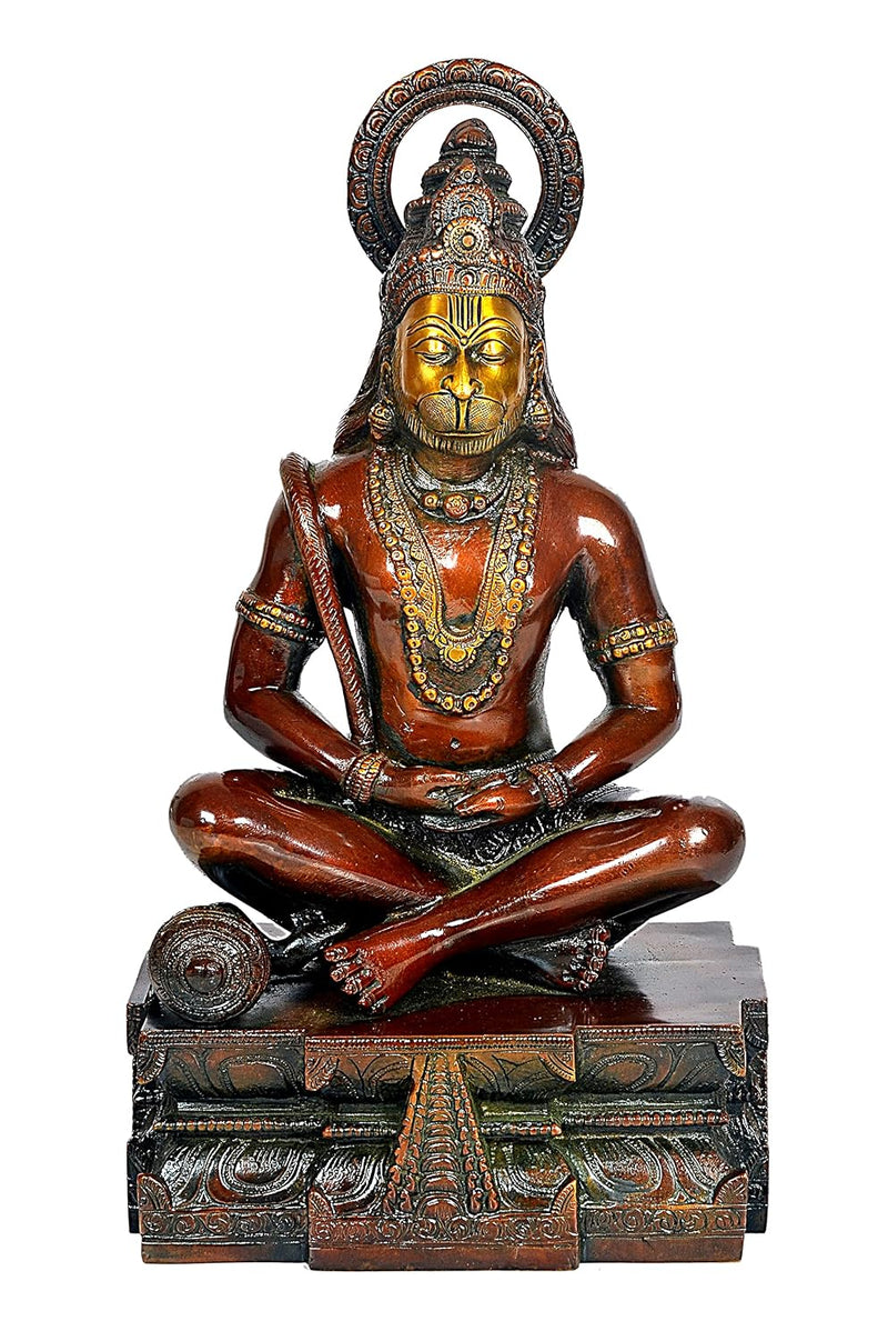 Brass Lord Hanuman Yoga Pose Decorative Idol Statue (Height: 14.8 Inches)