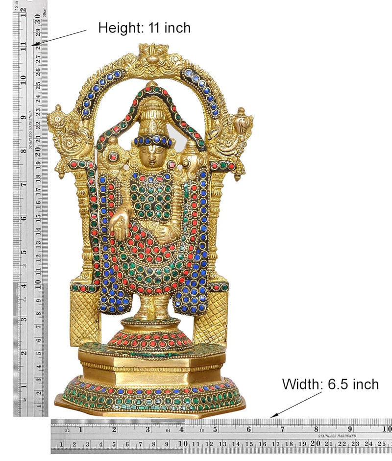 Brass Lord Tirupati Bala Ji Idol Statue for Home Temple Office Decor Figurine Statue Showpiece (Height 11 Inch)