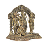 Brass Ram Darbar idol trio in arched frame, detailed figures and patterned base