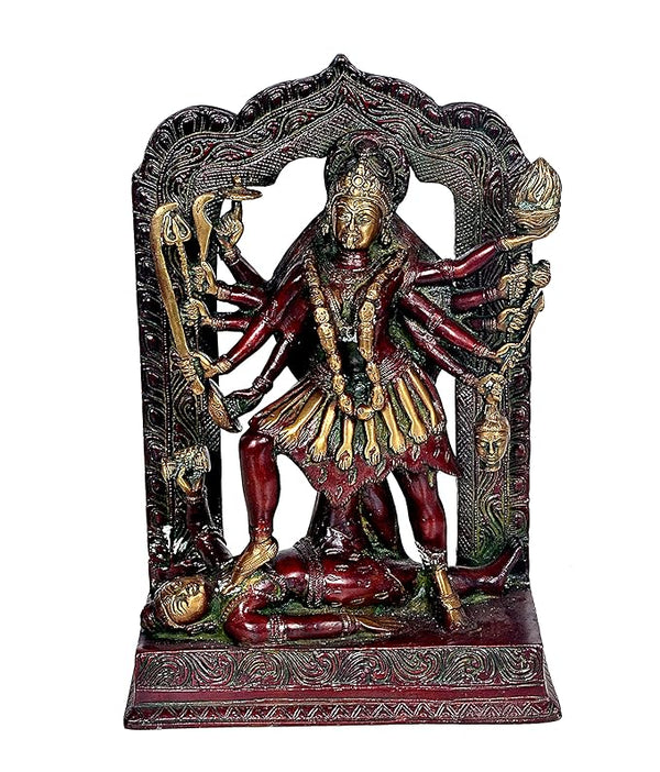 Brass Goddess Mahakai Kali MATA Idol Statues with Shivji Height 11.5 Inch