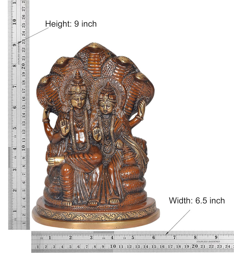 Brass Maa Lakshmi with Lord Vishnu On Sheshnag Idol Statue for The Puja Temple at Home in Brass - (Height 9 Inch) (Multicolor 1)