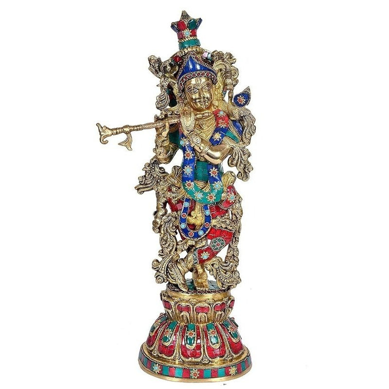 Brass Lord Krishna Sculpture (Height: 21 Inches)